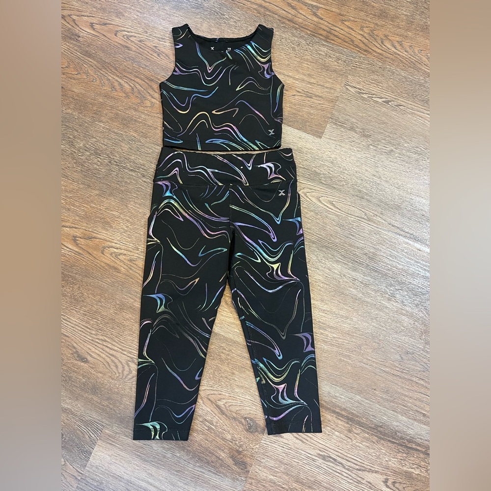 Girls Xersion Black Matching Set with Abstract Neon Design